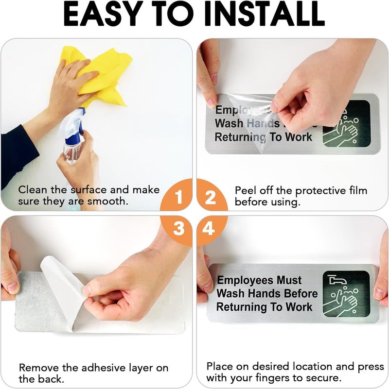 Faittoo Employees Must Wash Hands Before Returning to Work Sign, (4 Pack) Rust Free Brushed Aluminum Sign with Symbols, Self-adhesive, for Restaurant, Salons, Hotel, Rest Stops, Public Restrooms - Image 5